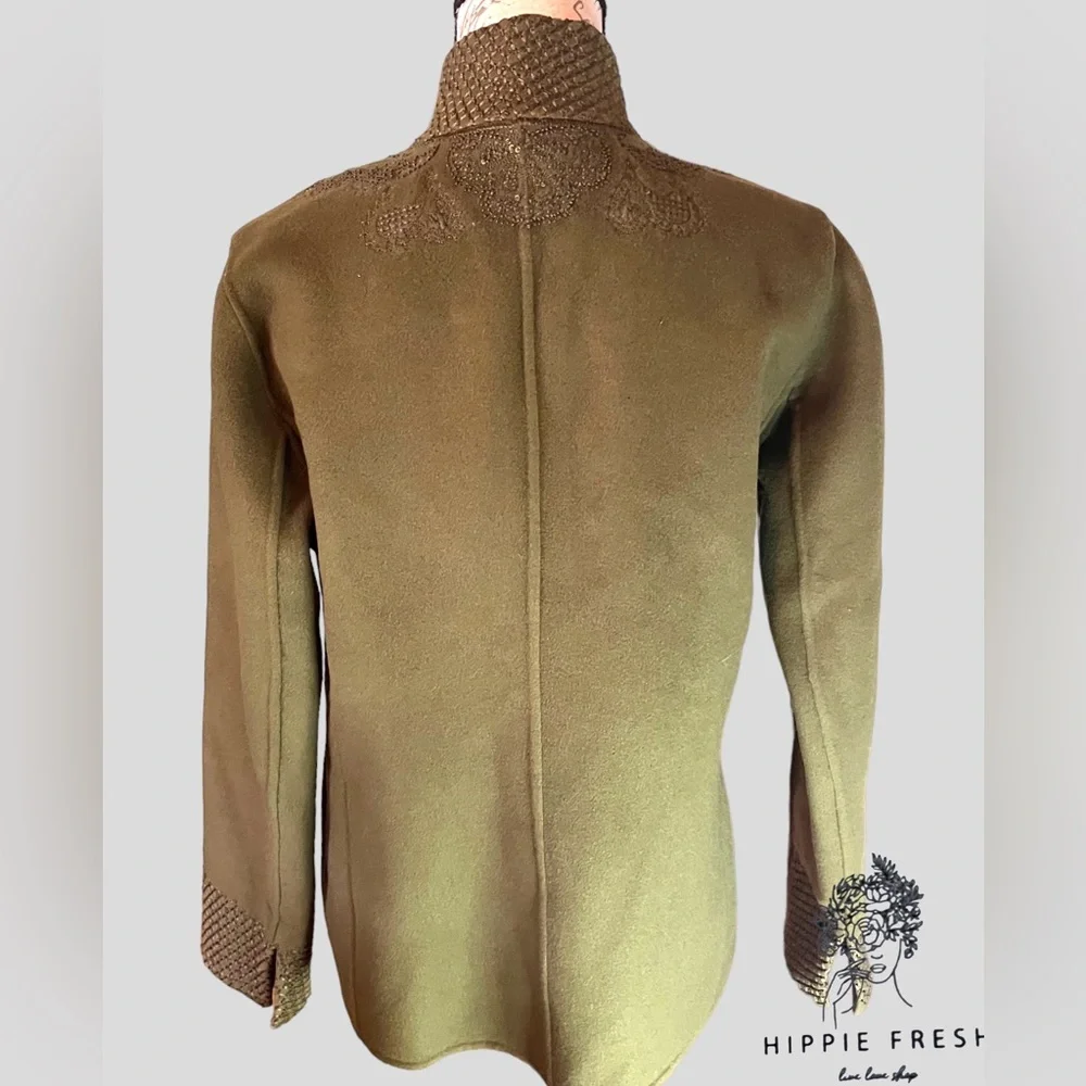 Linda Allard Ellen Tracy 100% Wool Open Front Silk Lined Jacket Embellished 6 - Picture 4 of 6